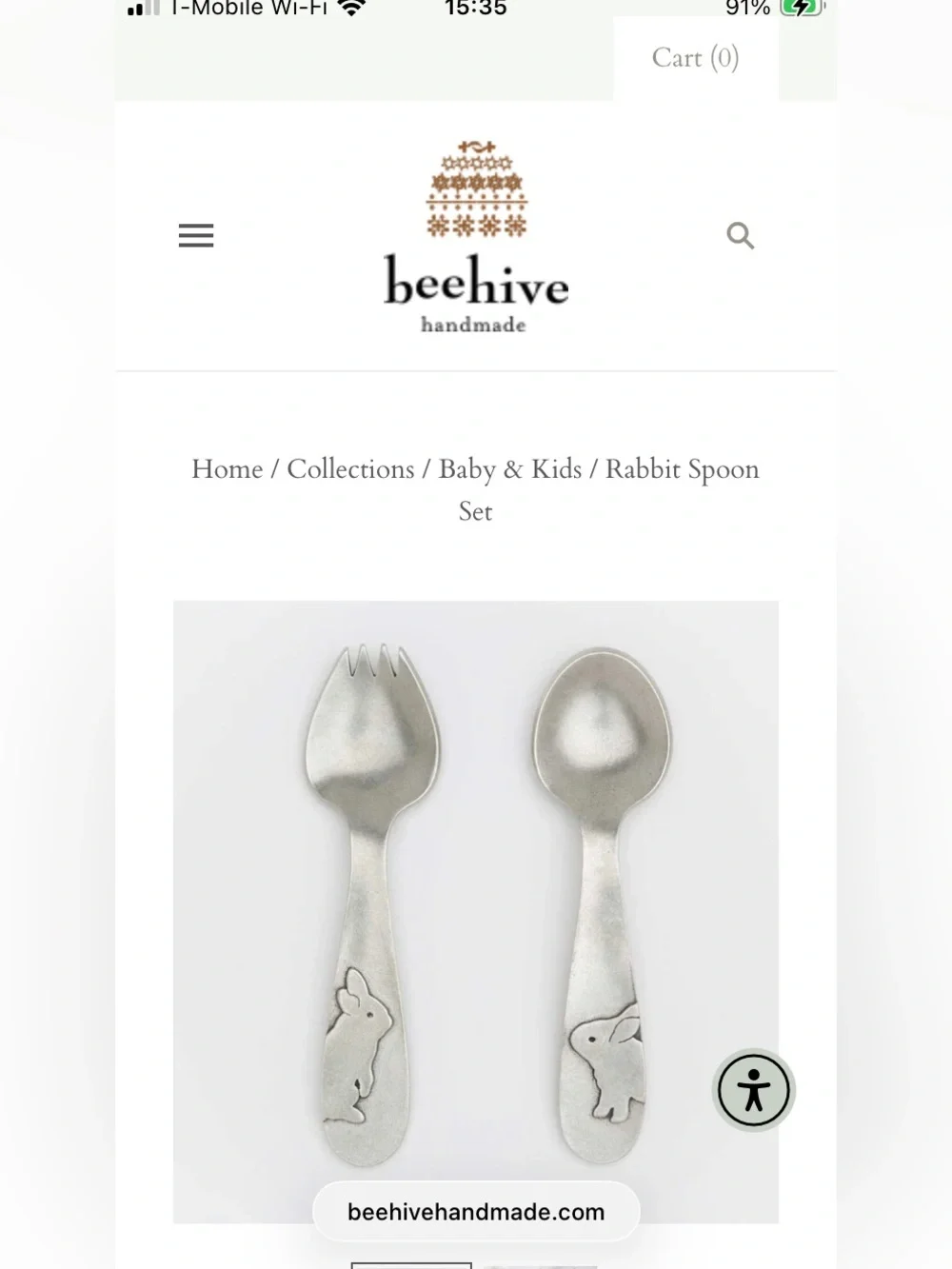Pewter Baby Cutlery Set - Baby Beehive / Beehive Handmade